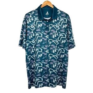 Avanti Mens Hawaiian Short Sleeve Polo Shirt Size XL Blue Aloha Vacation Beach